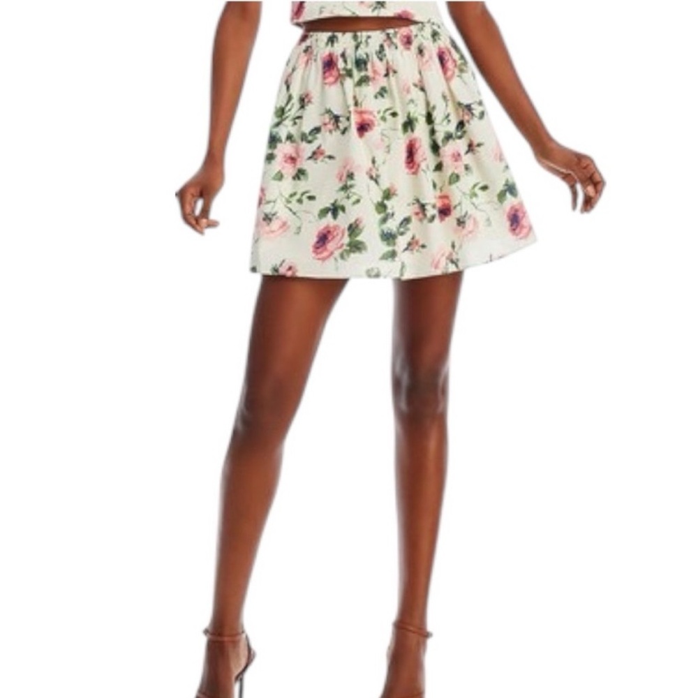 Aqua Cream Floral Crop Top & Skirt Set with Pink Roses - Picture 9 of 9